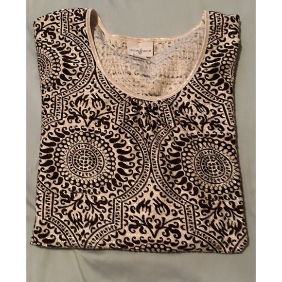 Jacqueline Smith Women’s Brown And White Short Sleeve Top Size XL Cotton Blend - Picture 2 of 10